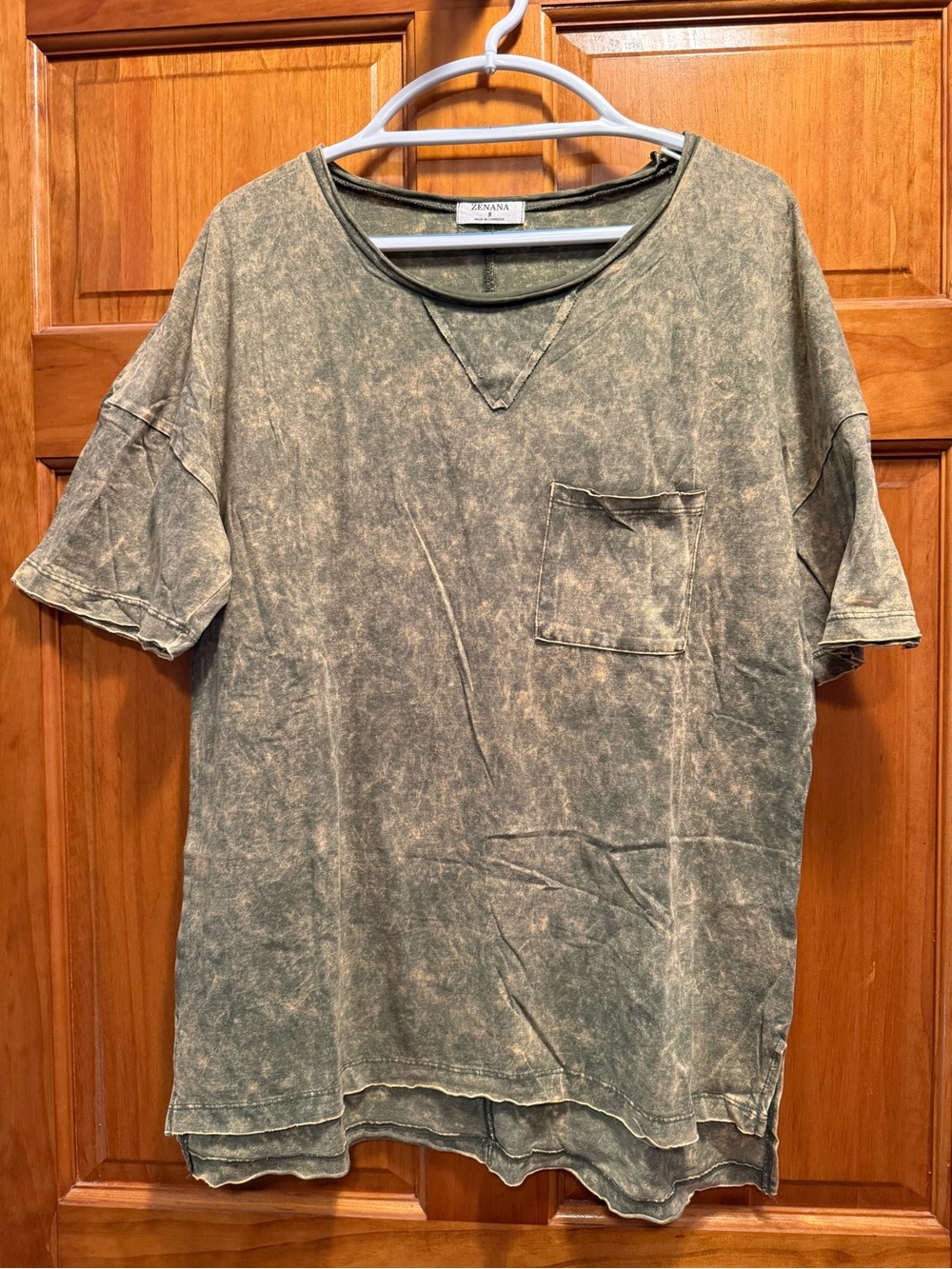 Zenana Outfitters Olive Mineral Wash Short Sleeve Pocket Tee